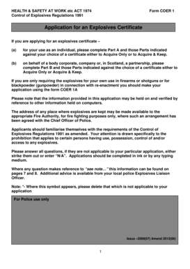 UK Explosives Certificate Application Form COER 1