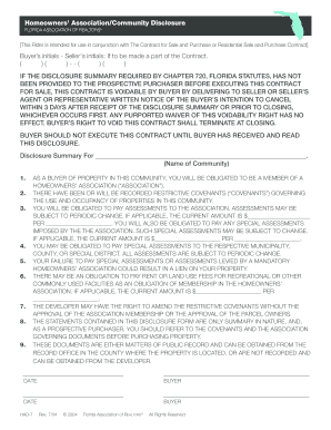 Florida Homeowners’ Association Disclosure Form