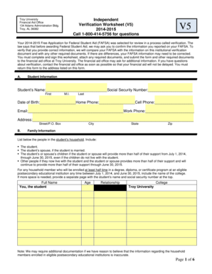 Troy University Verification Worksheet (V5)
