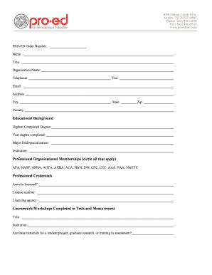 Professional Education Order Form
