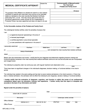 Massachusetts Medical Certificate Affidavit