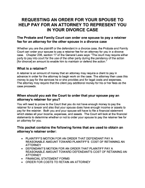 Massachusetts Divorce Attorney Retainer Order