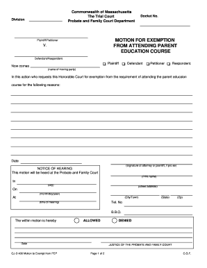 Motion for Exemption from Parent Education Course