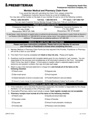 Presbyterian Health Plan Medical and Pharmacy Claim Form
