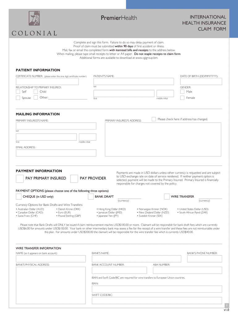 Fillable Online Medical & Vision Claim Form International Colonial