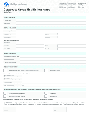 Corporate Group Health Insurance Claim Form