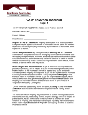 "AS IS" Condition Addendum