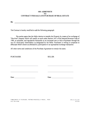 1031 Addendum to Real Estate Contract