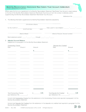 Monthly Reconciliation Statement Real Estate Trust Account Addendum