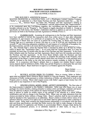 Builder’s Addendum to Purchase and Sale Agreement