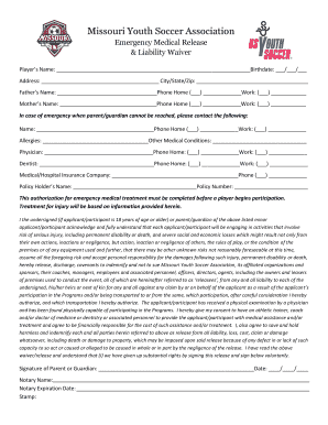 Missouri Youth Soccer Emergency Medical Release