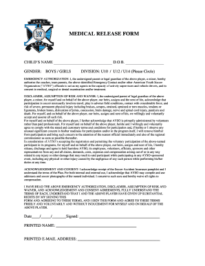 Medical Release Form for AYSO Soccer