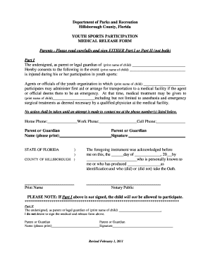 Youth Sports Participation Medical Release Form