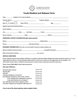 Youth Medical and Release Form