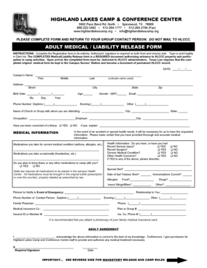 Adult Medical Liability Release Form