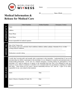 Medical Information & Release for Medical Care