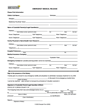 Emergency Medical Release Form