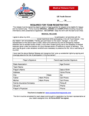 US Youth Soccer Medical Release Form