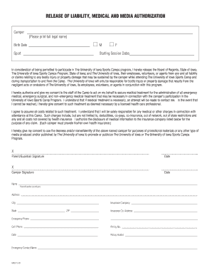 University of Iowa Sports Camp Release of Liability
