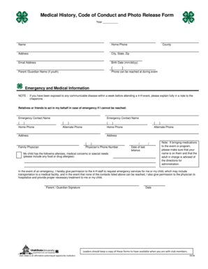 Utah 4-H Medical History and Photo Release Form