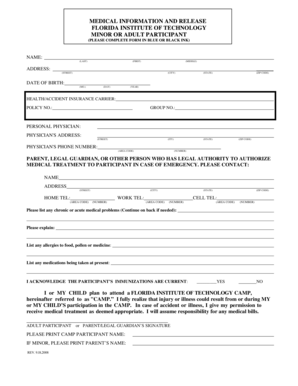 Florida Institute of Technology Medical Release Form