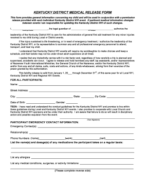 Kentucky District Medical Release Form