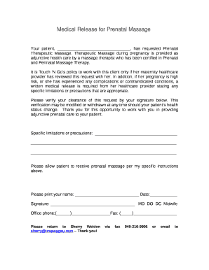 Medical Release for Prenatal Massage