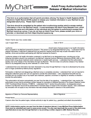 Adult Proxy Authorization for Release of Medical Information