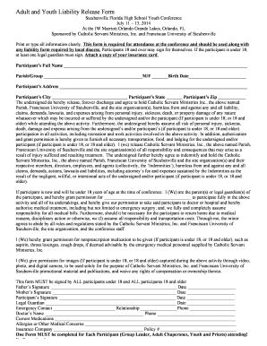 Adult and Youth Liability Release Form