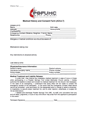 Medical History and Consent Form