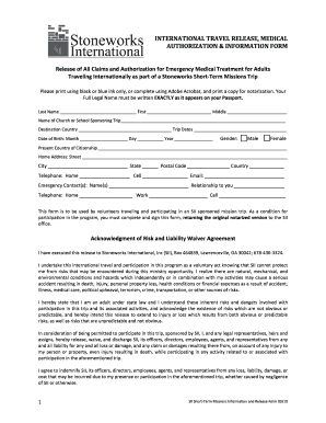 International Travel Release and Medical Authorization Form