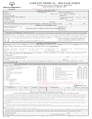 Athlete medical - release form - Northern Kentucky Special Olympics - sonky