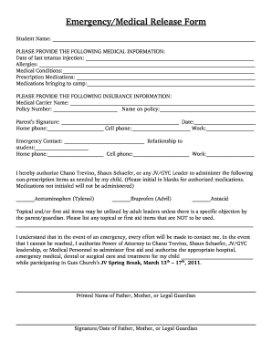 Adult medical consent form - Emergency/Medical Release Form - Guts Church