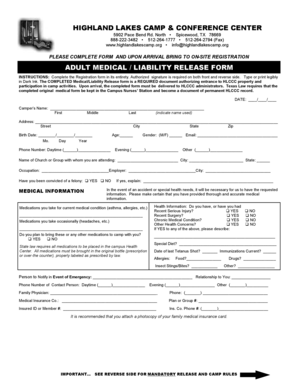 Adult Medical Liability Release Form