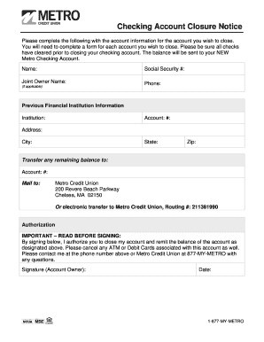 Checking Account Closure Notice