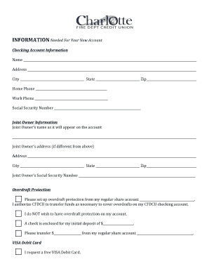 Charlotte Fire Department Credit Union New Account Form