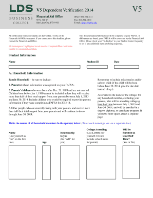 V5 Dependent Verification Form 2014