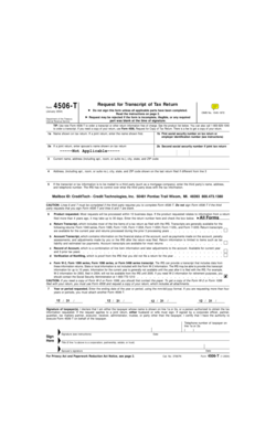 IRS Form 4506-T Request for Transcript of Tax Return