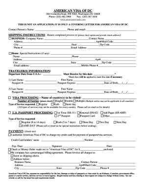 American Visa of DC Covering Letter