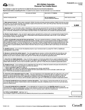 2014 British Columbia TD1BC Personal Tax Credits Return