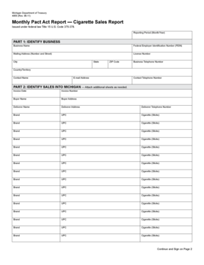 Michigan Cigarette Sales Report Form 4855