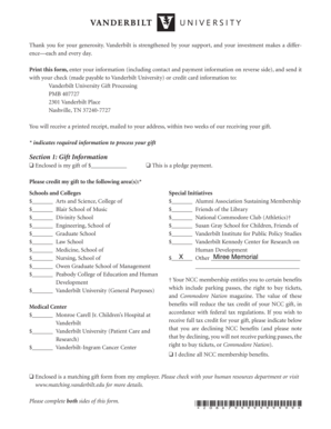 Vanderbilt University Gift Form