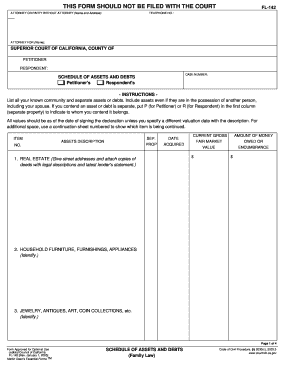 California Schedule of Assets and Debts