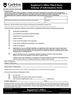 Carleton University Third Party Release of Information Form