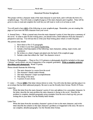 Historical Fiction Scrapbook Project