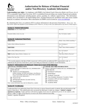 Santa Clara University Student Financial and Academic Information Release Form