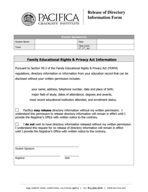 FERPA Directory Information Release Form