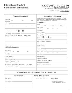 International Student Certification of Finances