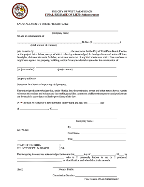 Final Release of Lien Subcontractor