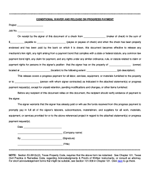 Conditional Waiver and Release on Progress Payment